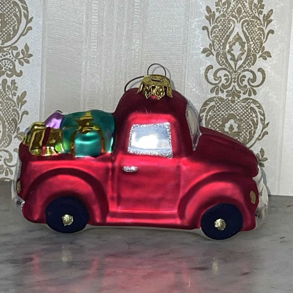 Mouth Blown Glass Ornament Red Pickup Truck Ornaments Wreath